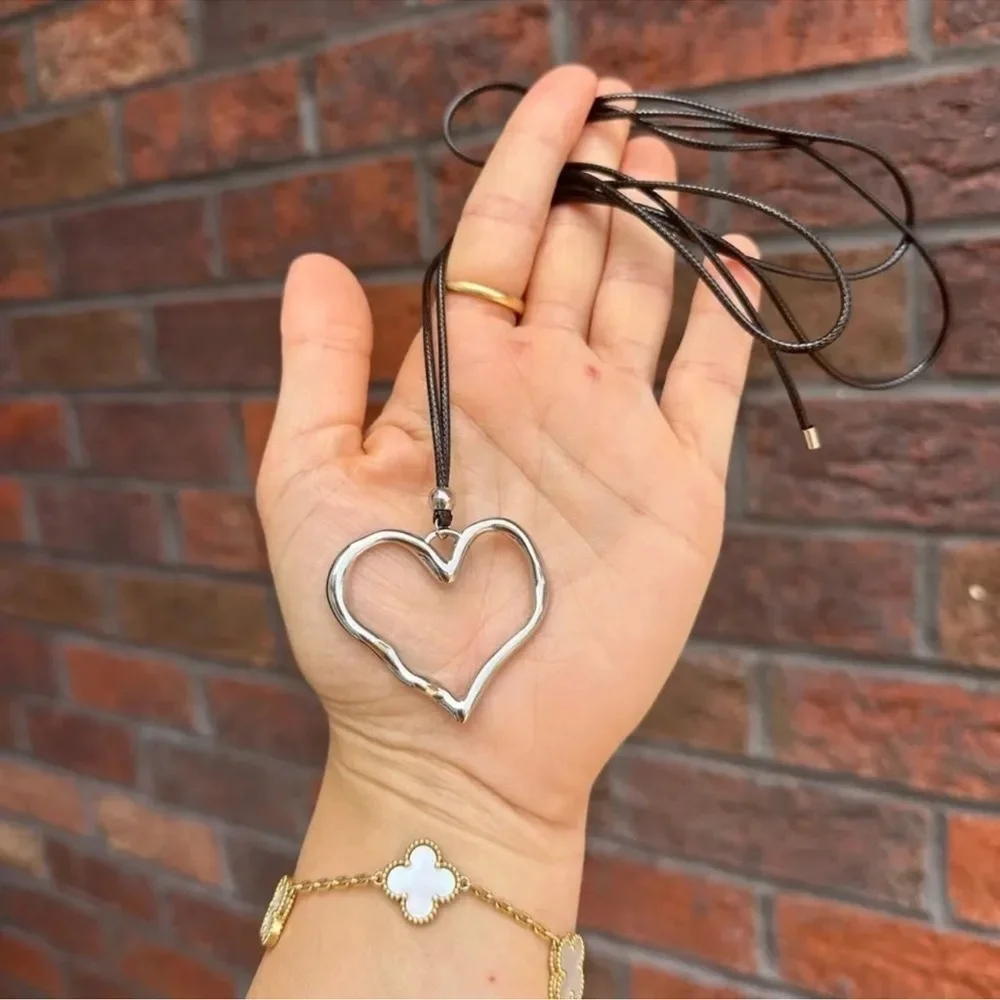 Silver Heart Stainless Steel Waterproof Cord Necklace Choker